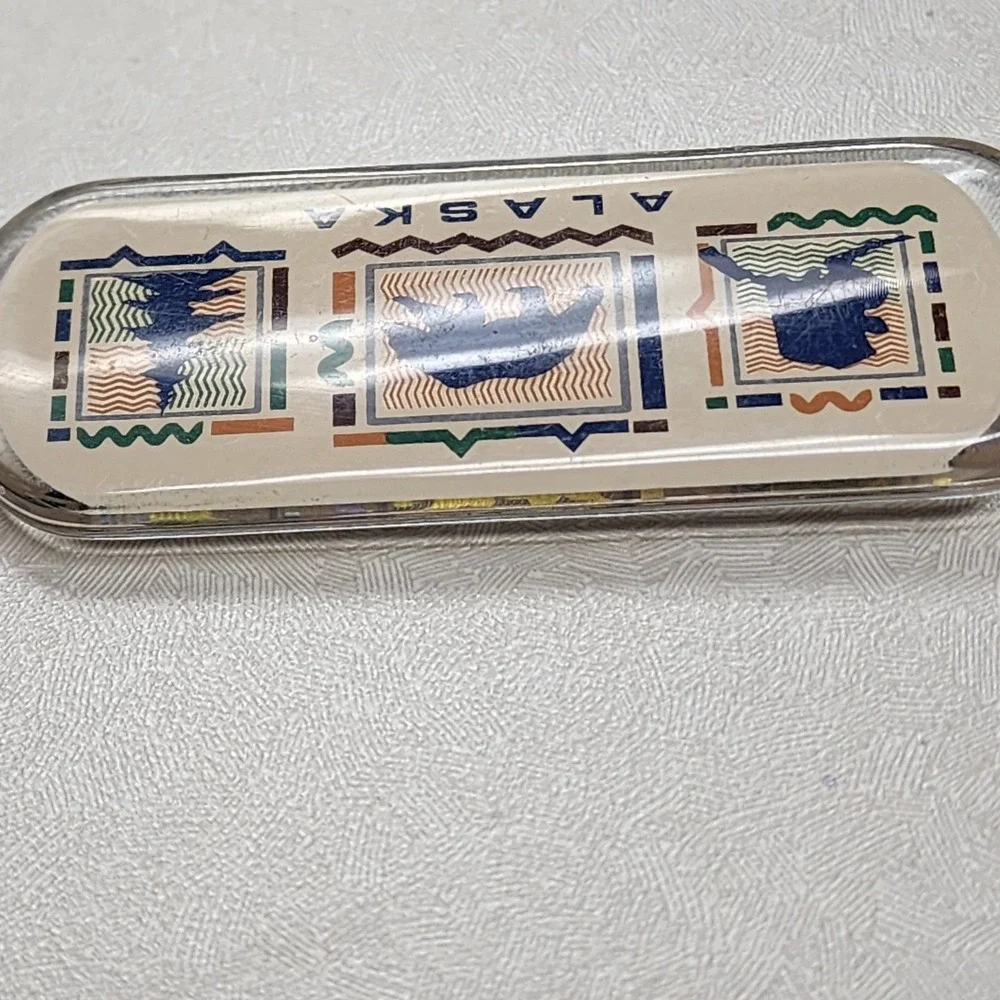 Vintage Alaska USA Vacation Tree Bear State Lucite Keychain Key Ring Collectible